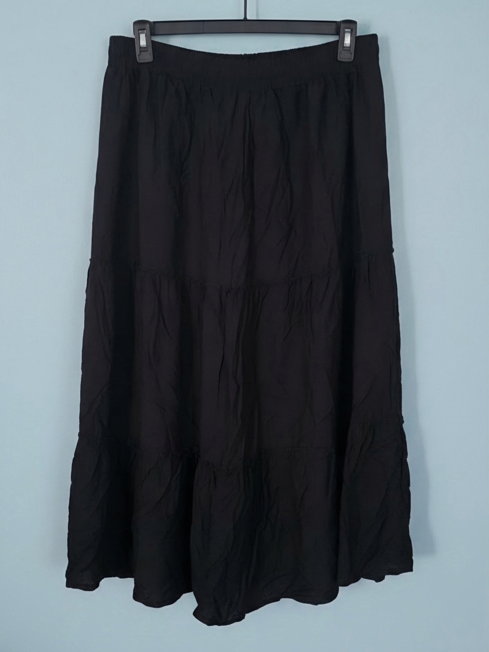 Black Tiered Maxi Skirt with Elastic Waist